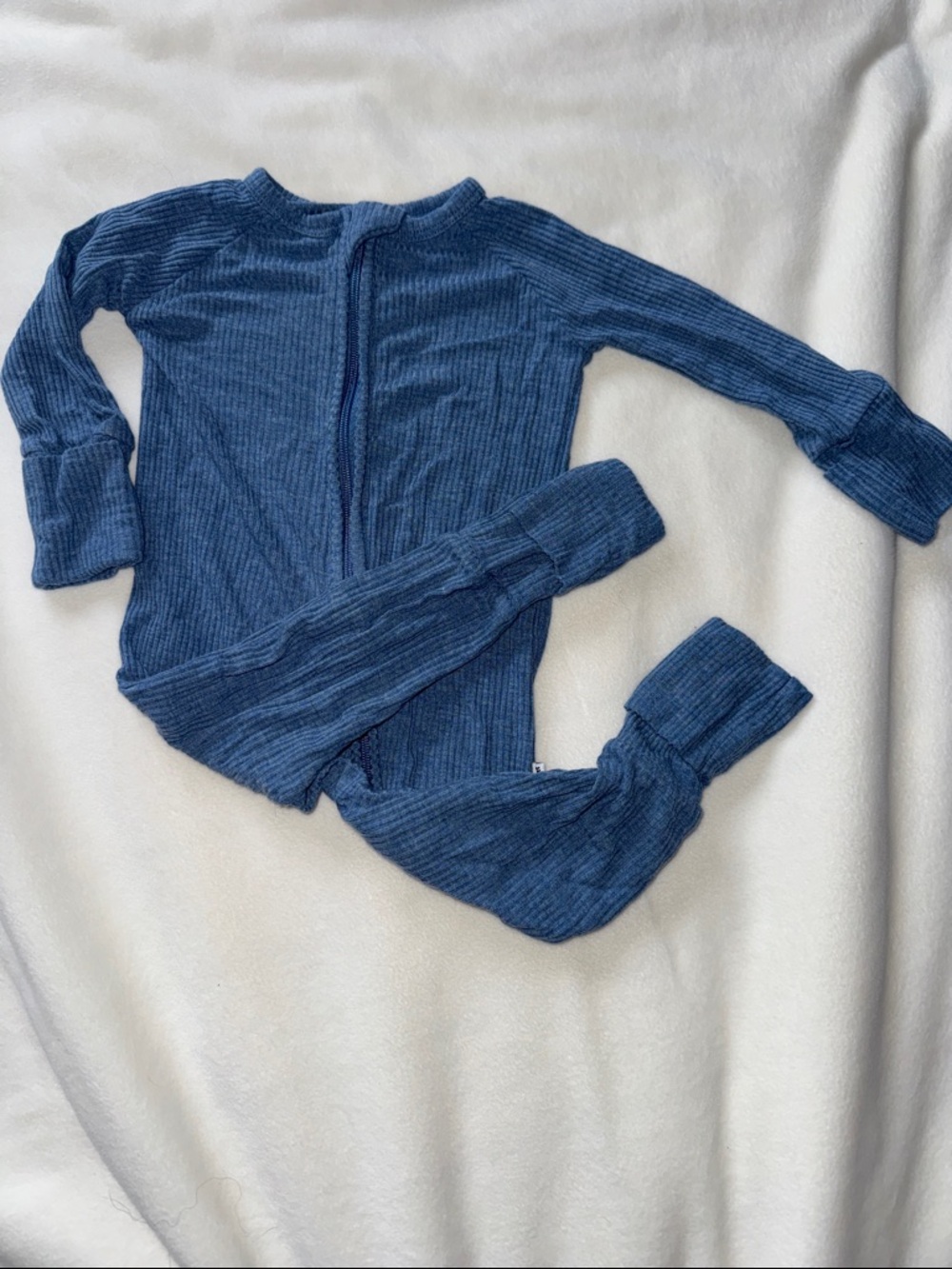 Little Sleepies Blue Ribbed Zip-Front Infant Footed Pajamas 0/3 months